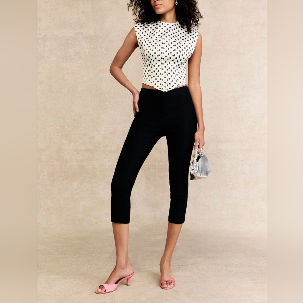 Ganni Black/white Polka Dot Satin Corset Blouse